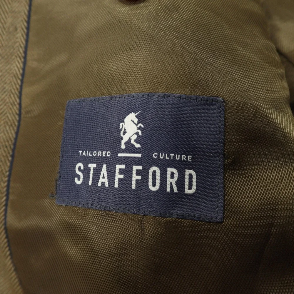 Stafford Sport‎ Coat Mens 50 Regular Brown Merino Wool Classic Fit Herringbone